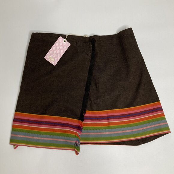 Dylan Skirt Brown Multicolor Stripe Short Wrap Skirt Wm 6 Fray Edge 100% Cotton - Picture 1 of 11
